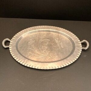 VTG Everlast Alumninum Tray 17.5" x 11" Hand Forged Poppies Flowers Handles